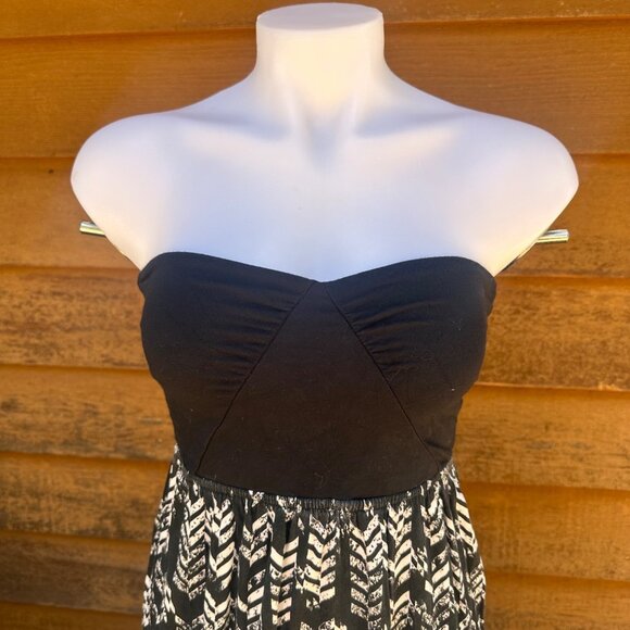 Roxy Black & White Strapless Maxi Dress Size M - Picture 4 of 8